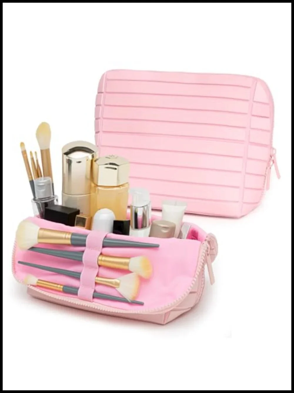 PU Leather Travel Makeup Bag, Large Capacity Cosmetic Organizer with Fold-Down